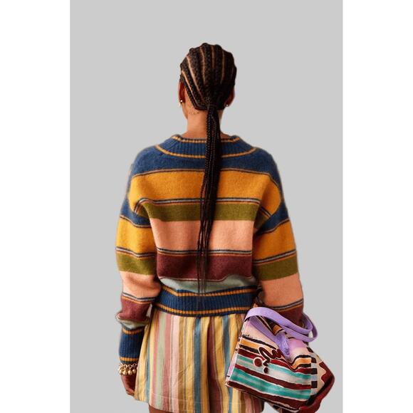 NEW ALEMAIS dusk v-neck knit sweater in stripe - Picture 2 of 4